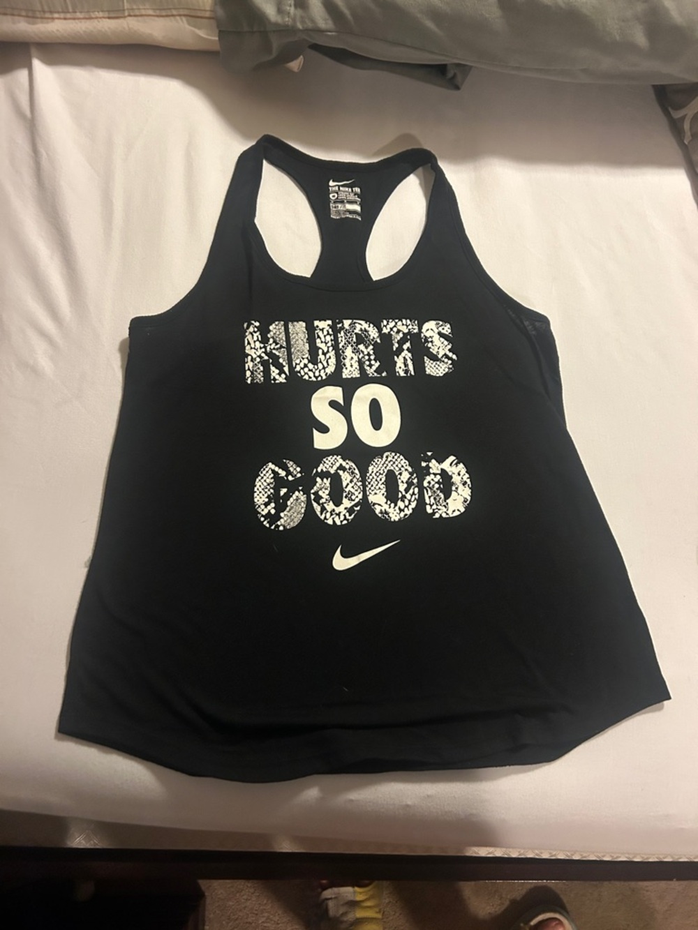 Nike Black Racerback Tank with White 'Hurts So Good' Graphic